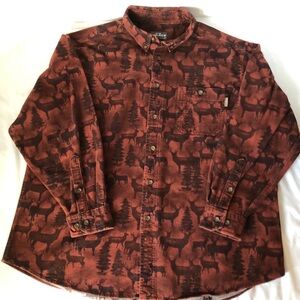 Woolrich Shirt Men sz XL Flannel LS Button Down Maroon  Whitetail Deer Work Hunt